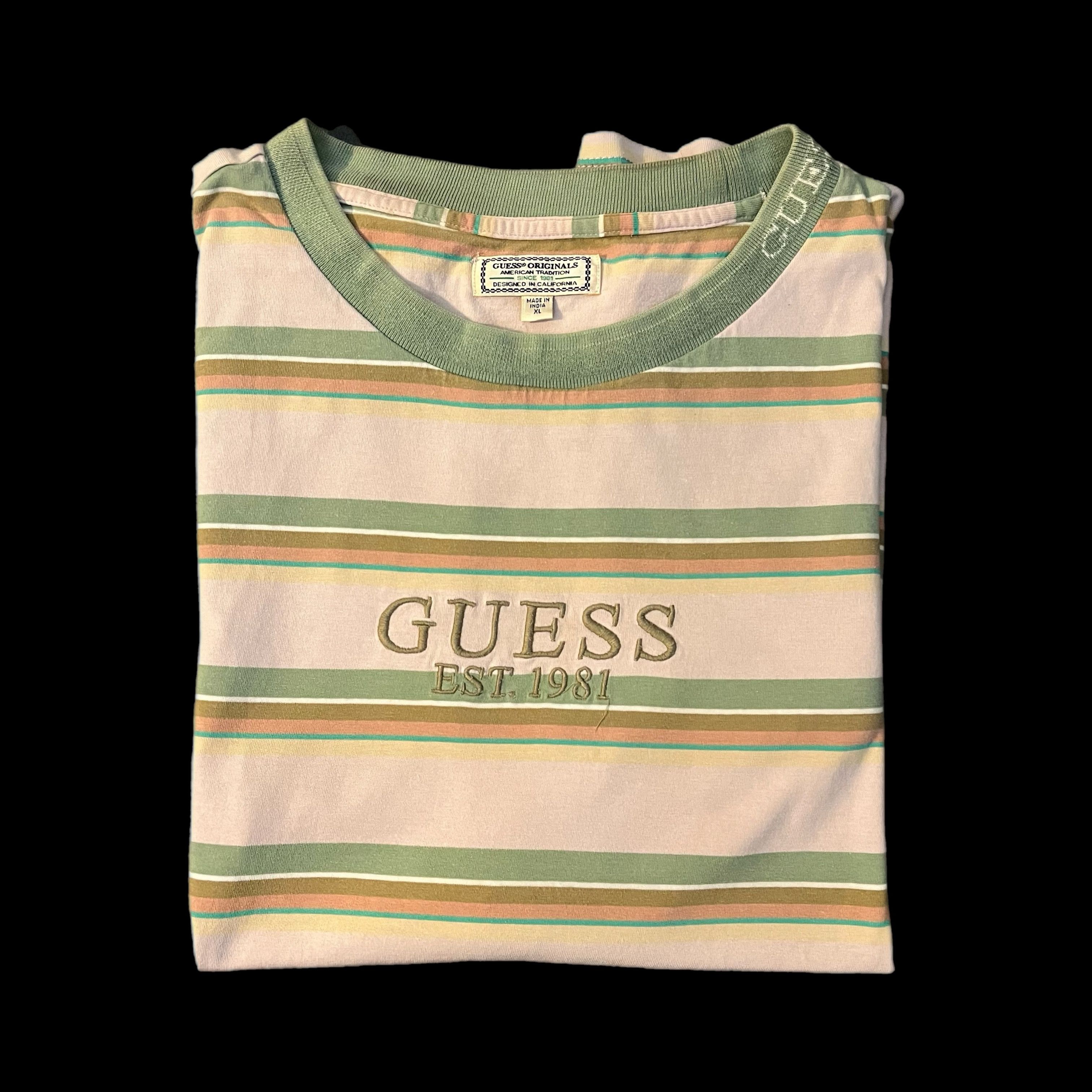 Guess Guess Originals Brand Striped Neutral Earth Tone Tee Size US XL / EU 56 / 4 - 1 Thumbnail