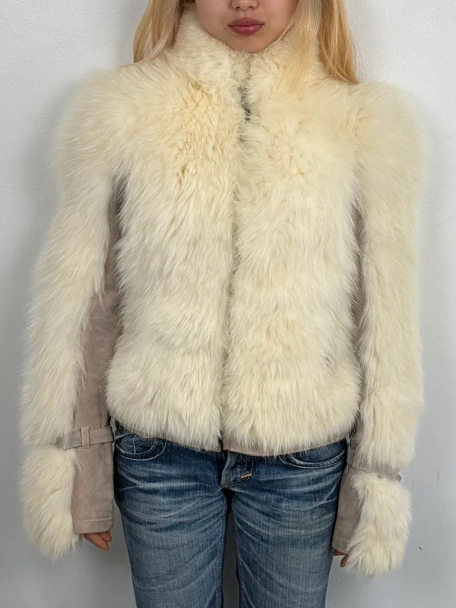 Roberto Cavalli AW2006 Cavalli White Fur Beige Leather Vest Size M / US 6-8 / IT 42-44 - 2 Thumbnail