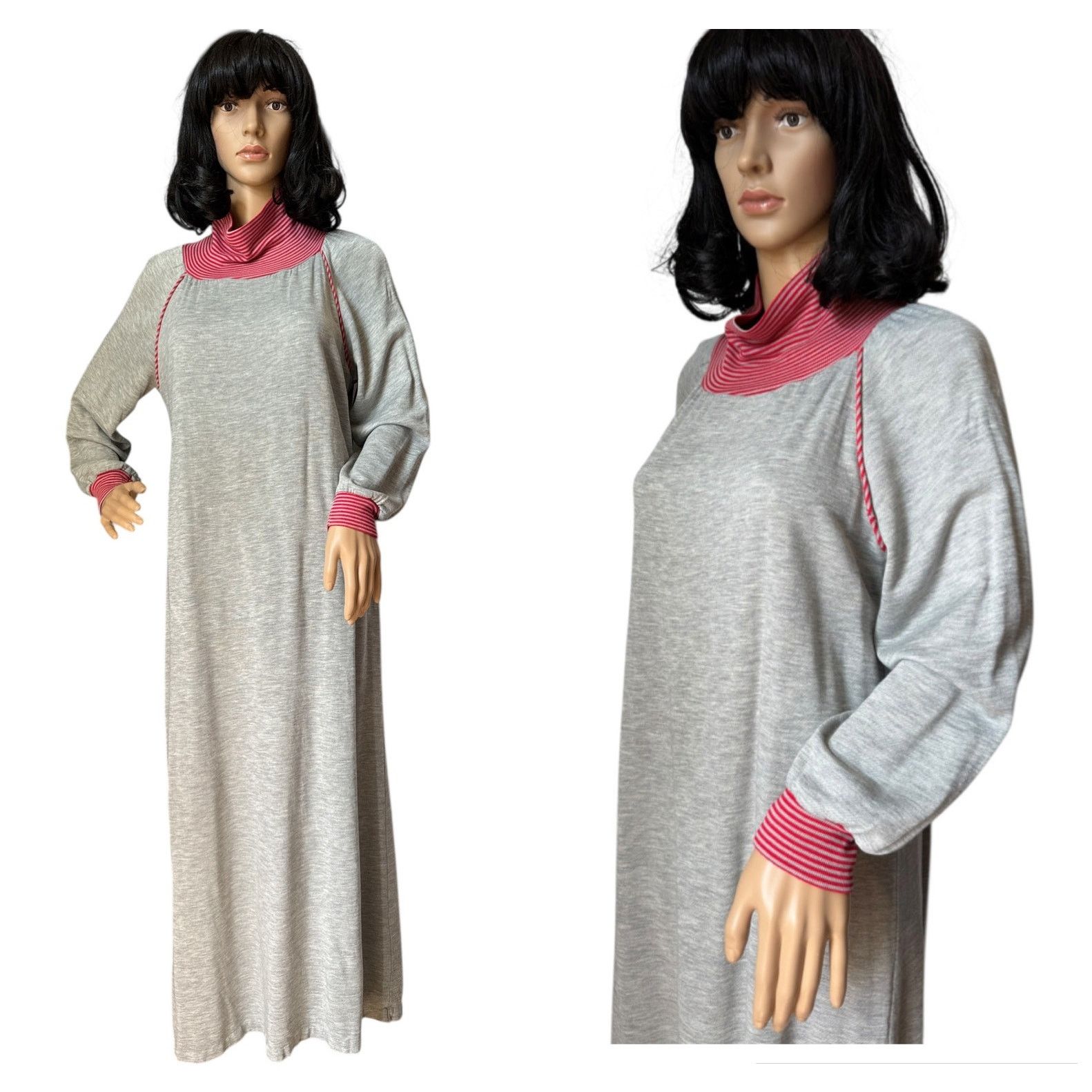 Vintage American Vtg Sears JR Bazaar turtleneck maxi dress gray red Size M / US 6-8 / IT 42-44 - 1 Thumbnail