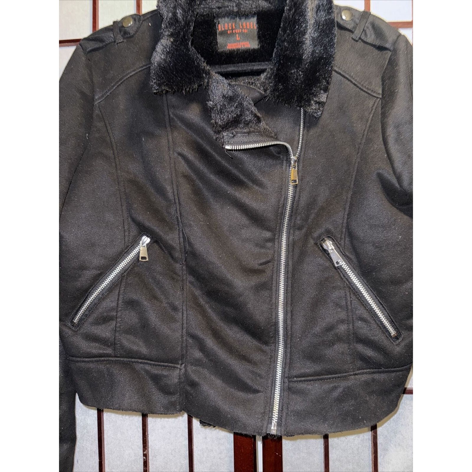 Black Label Black Label Cropped Biker Jacket Black Faux Suede Faux Shear Size L / US 10 / IT 46 - 9 Thumbnail