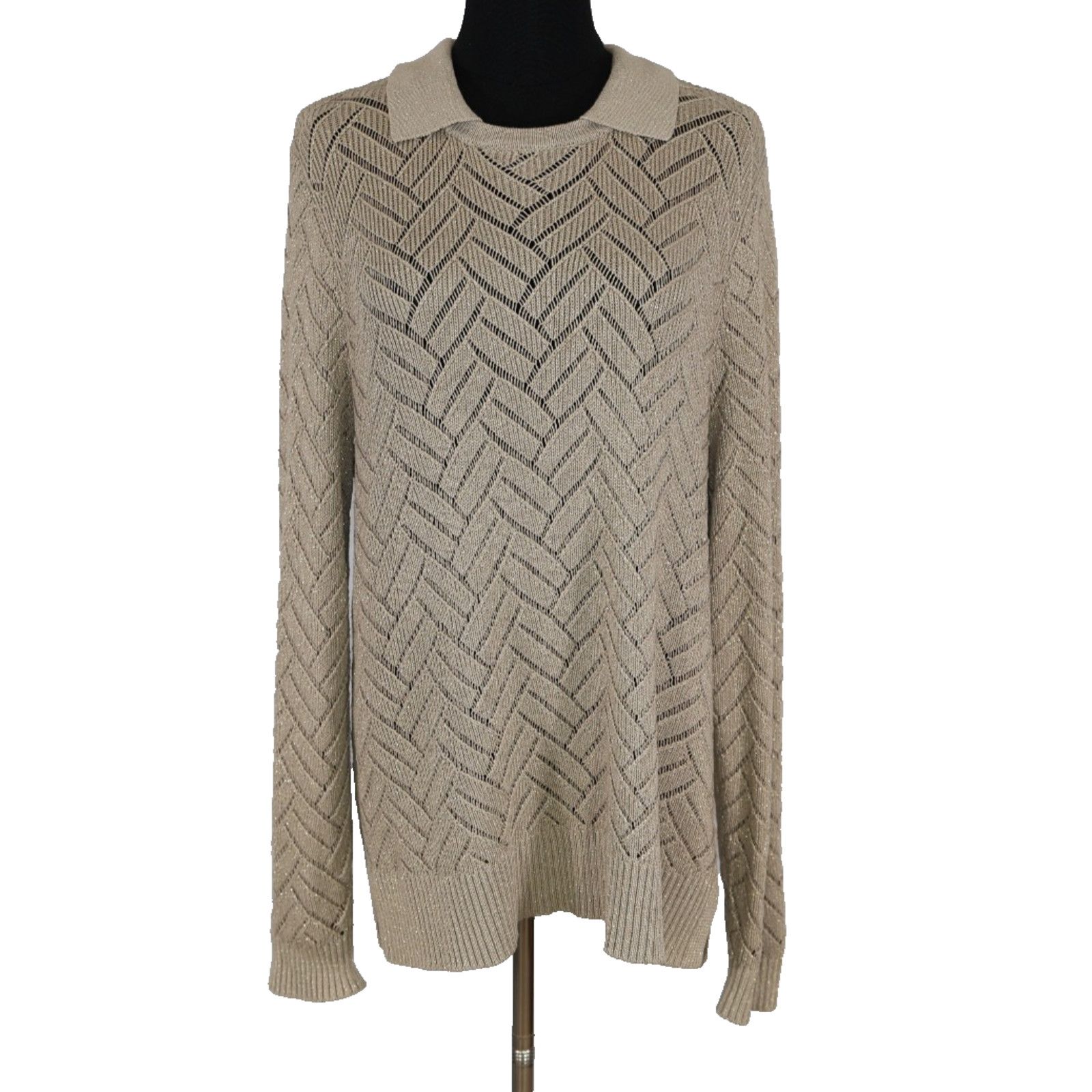 Soft Surroundings NWoT SOFT SURROUNDINGS Beige Gold Collared Sweater Sz L $99 Size L / US 10 / IT 46 - 2 Thumbnail
