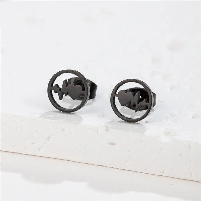 Jewelry Electrocardiogram Heart Stud Earrings Charm Earring Gift Size ONE SIZE - 1 Preview