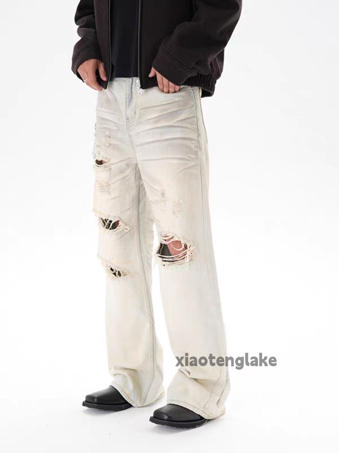Jean xtl washed faded punk grunge loose baggy Stain jeans Size US 34 / EU 50 - 4 Thumbnail