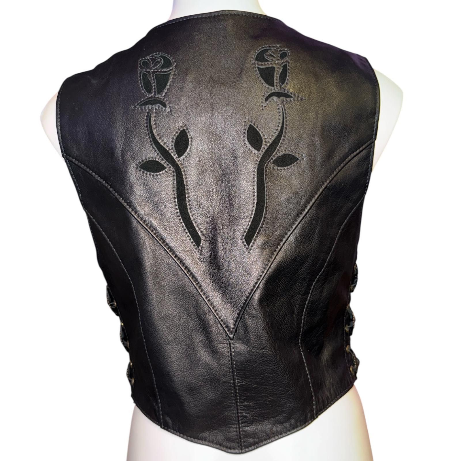 Unknown London Black Leather Women's Vest with Rose Embroidery Size 16 Size ONE SIZE - 3 Thumbnail