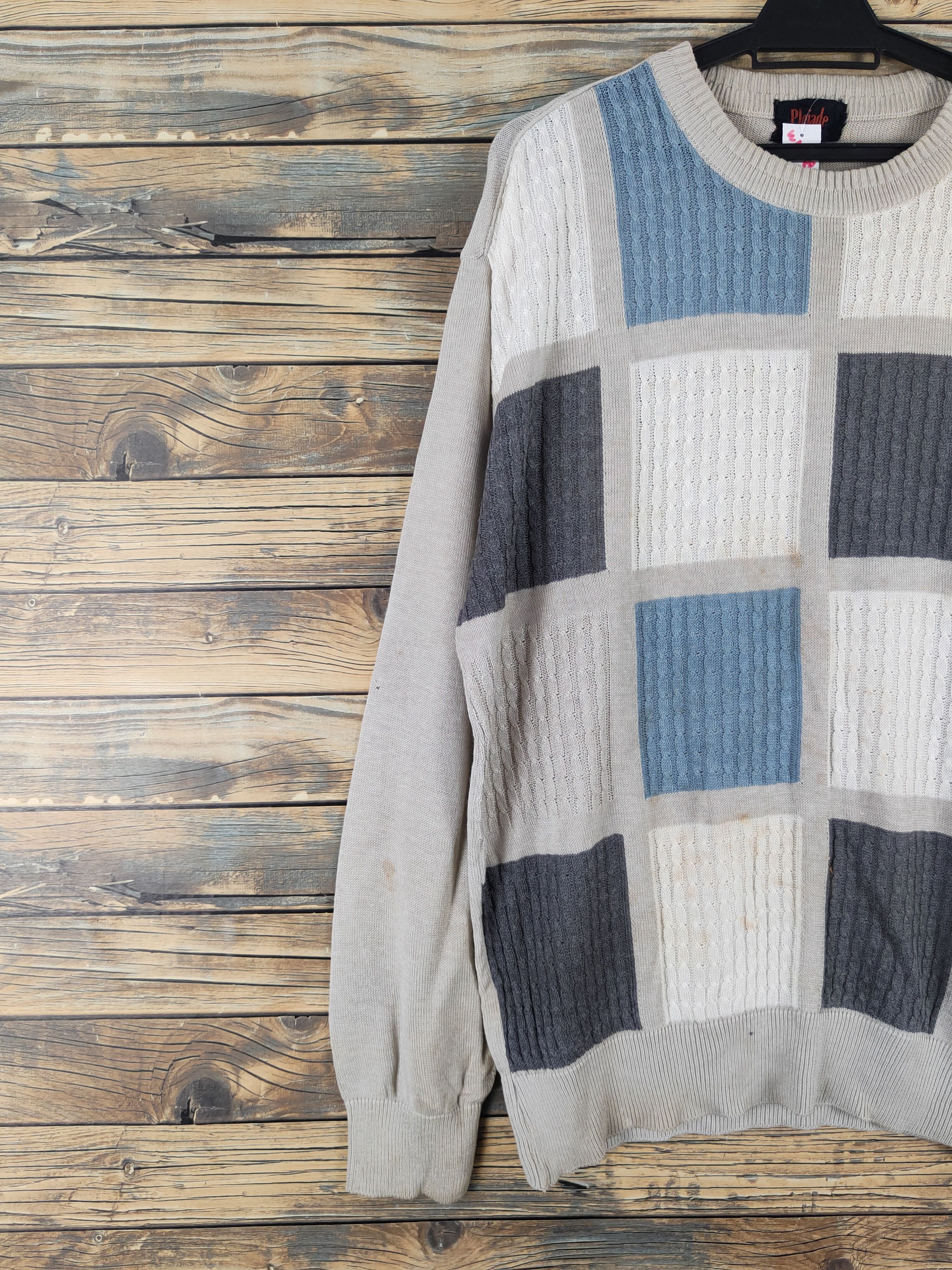 Vintage Pleiade Homme Gray checkered Knitwear Sweatshirts #W1468 Size US L / EU 52-54 / 3 - 4 Thumbnail