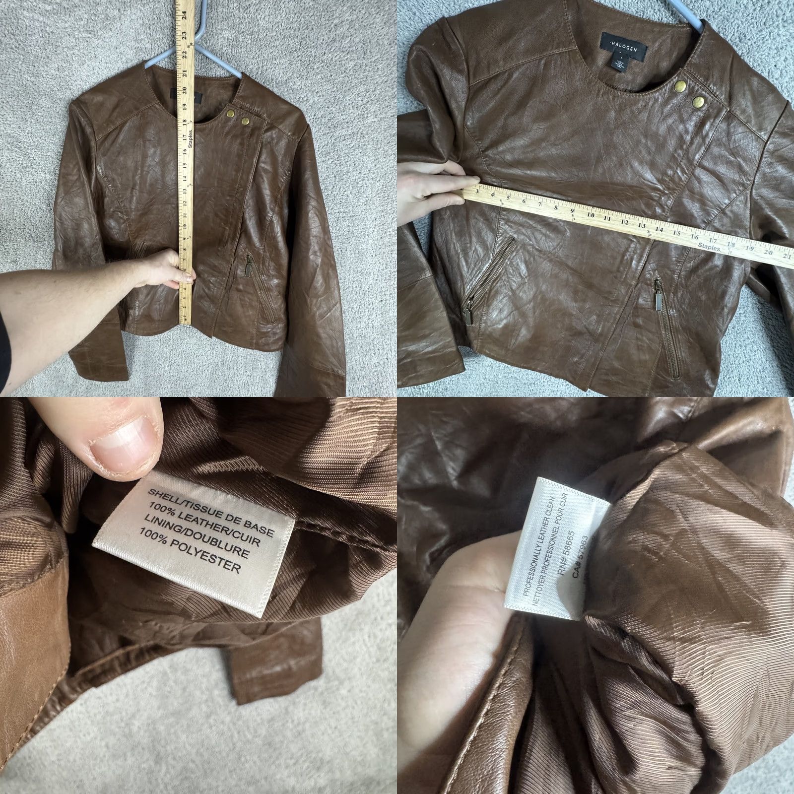 Vintage Halogen Leather Jacket Womens Large Brown Moto Asymmetrical Zip Pockets Lined Jacket Women L Size L / US 10 / IT 46 - 8 Thumbnail