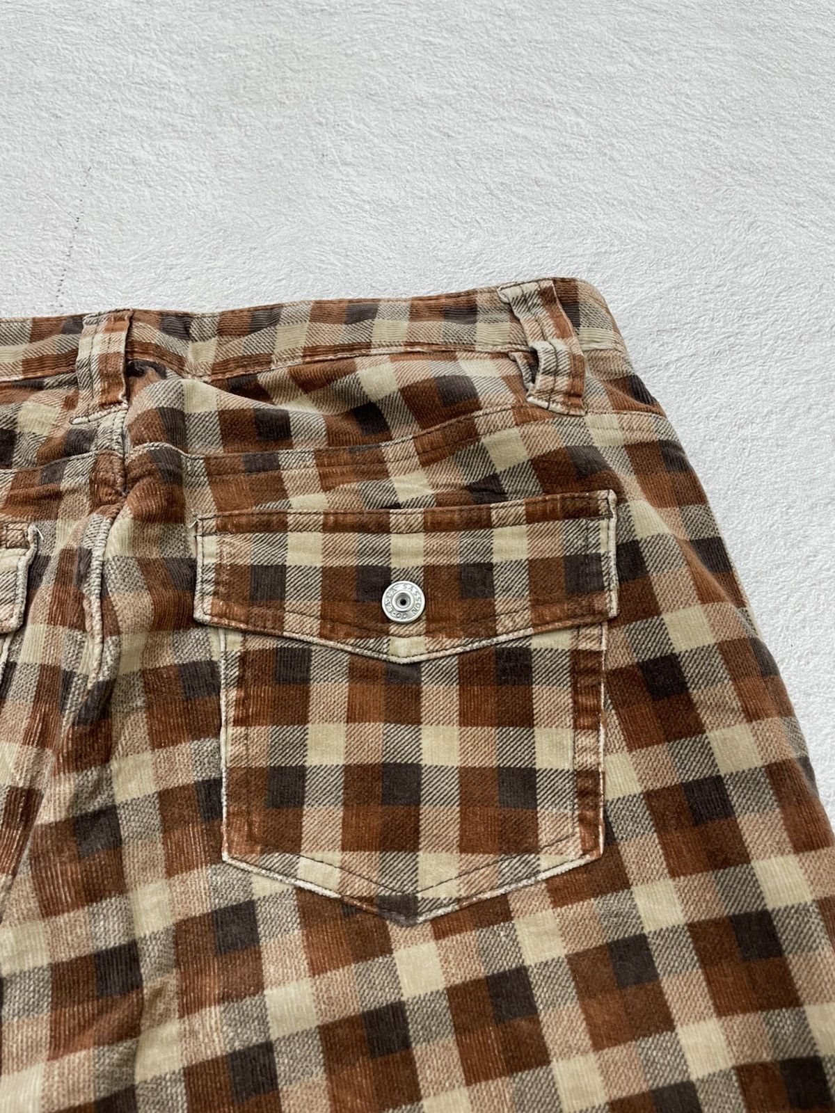 Beams Japan 2000s Sasson Japanese Pants Plaid Corduroy Y2K LGB Flare Size 28" / US 6 / IT 42 - 7 Thumbnail