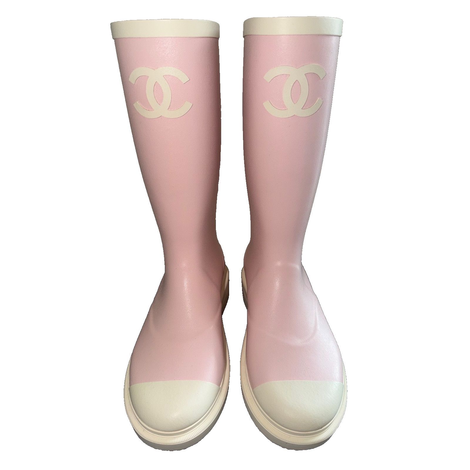 Chanel Chanel Rose Pink White Rubber Rain Boots 38 Size US 8 / IT 38 - 1 Thumbnail