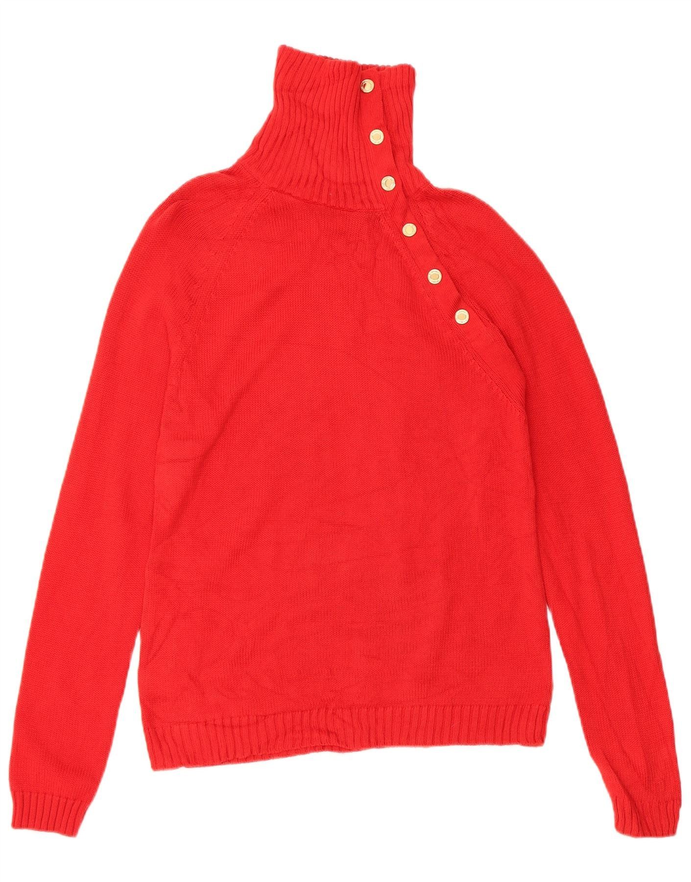 Ralph Lauren Womens Button Neck Jumper Sweater UK 10 Small Red Cotton Size XS / US 0-2 / IT 36-38 - 1 Thumbnail