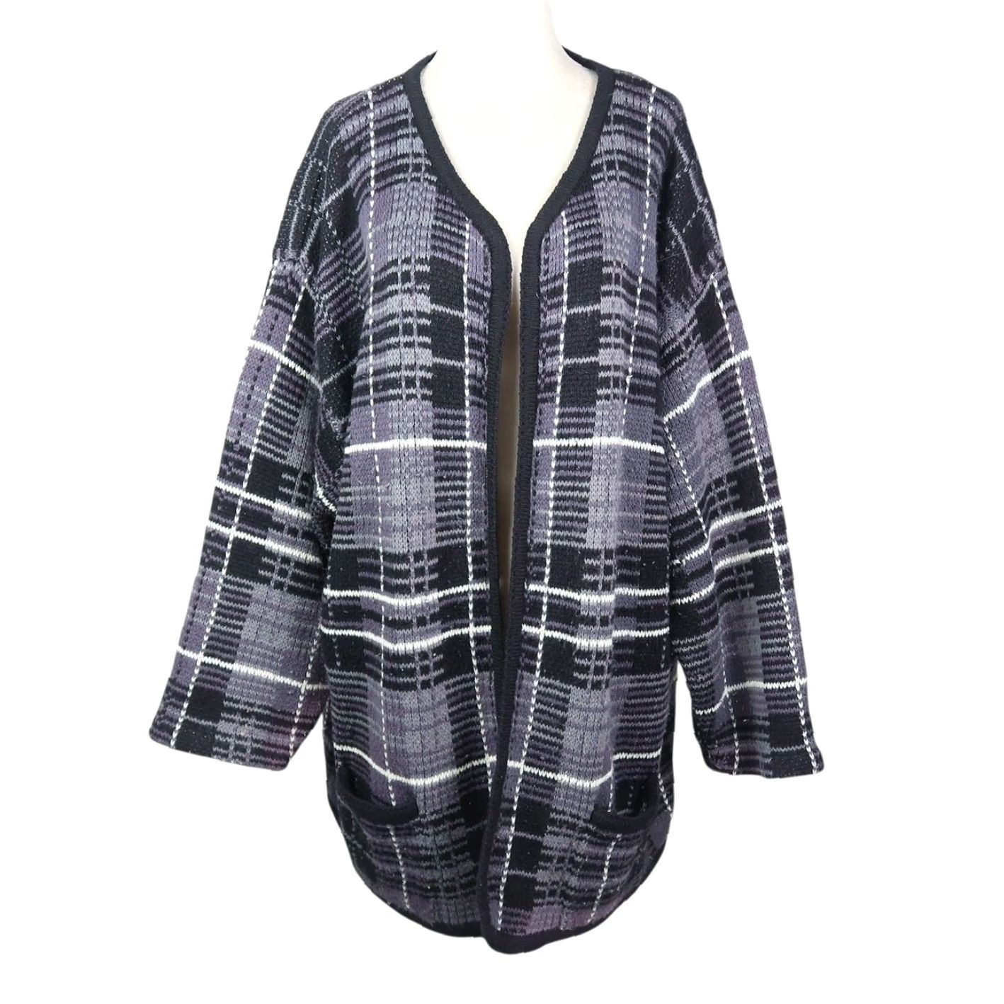 Brandblack VINTAGE Kobe Cardigan Sweater 3XL Womens Plaid Knit Acrylic Long Sleeve Size XXL / US 16-18 / IT 52-54 - 2 Thumbnail