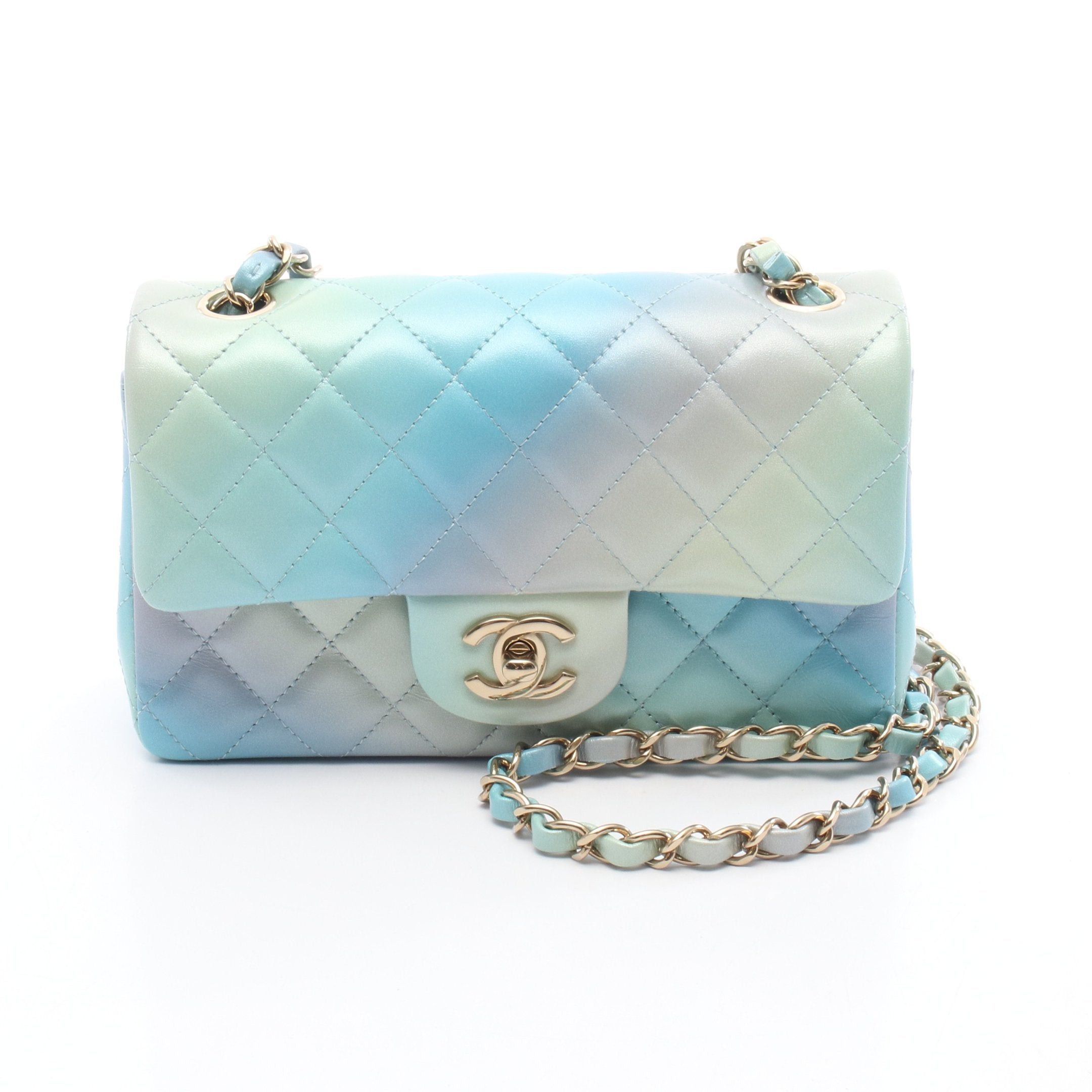 Chanel Mini Matelasse 20 Chain Shoulder Bag Leather Blue Multicolor Gold Hardware, Women's