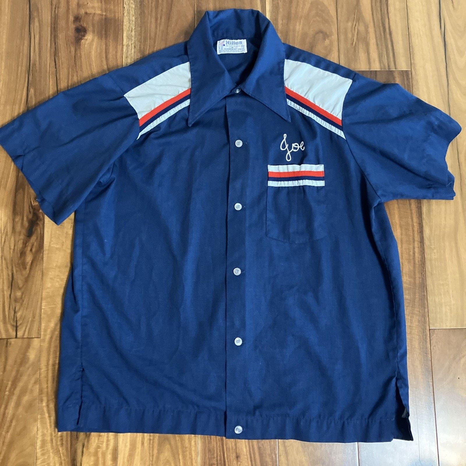 Other Vtg1970s Hilton Chain Stitch Mens Medium Bowling Shirt Navy Size US M / EU 48-50 / 2 - 1 Thumbnail