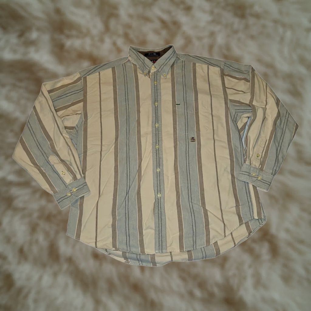 Tommy Hilfiger VINTAGE Tommy Hilfiger Button-Down Shirt XL Men Beige Striped 90s Classic Preppy Embroidered Pocket Dress Shirt Size US XL / EU 56 / 4 - 1 Thumbnail