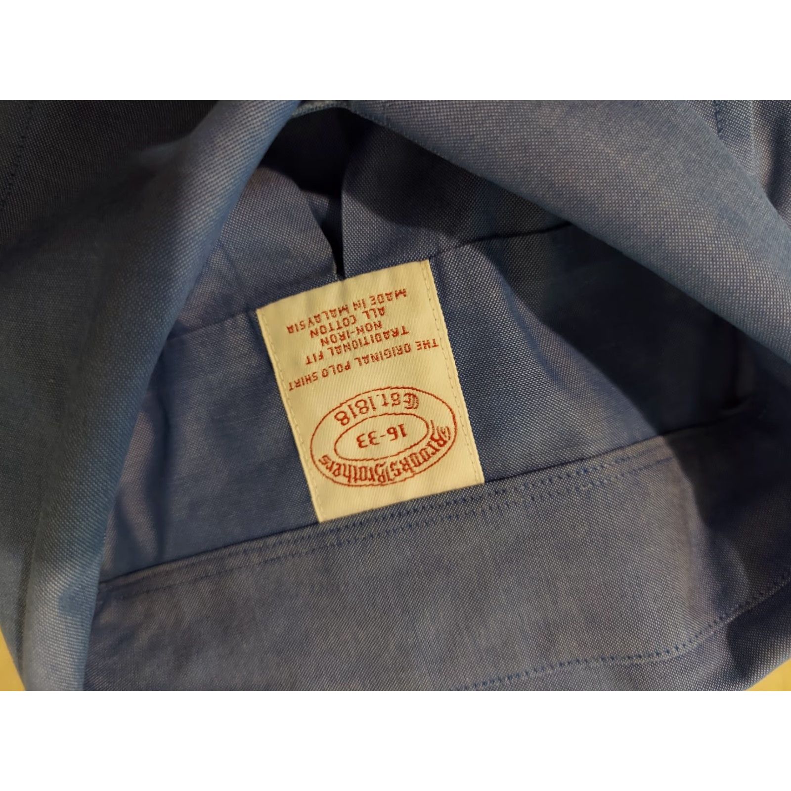 Brooks Brothers Mens Brooks Brothers Dress Shirt 16 33 Blue Button Cotton Size 42R - 3 Thumbnail