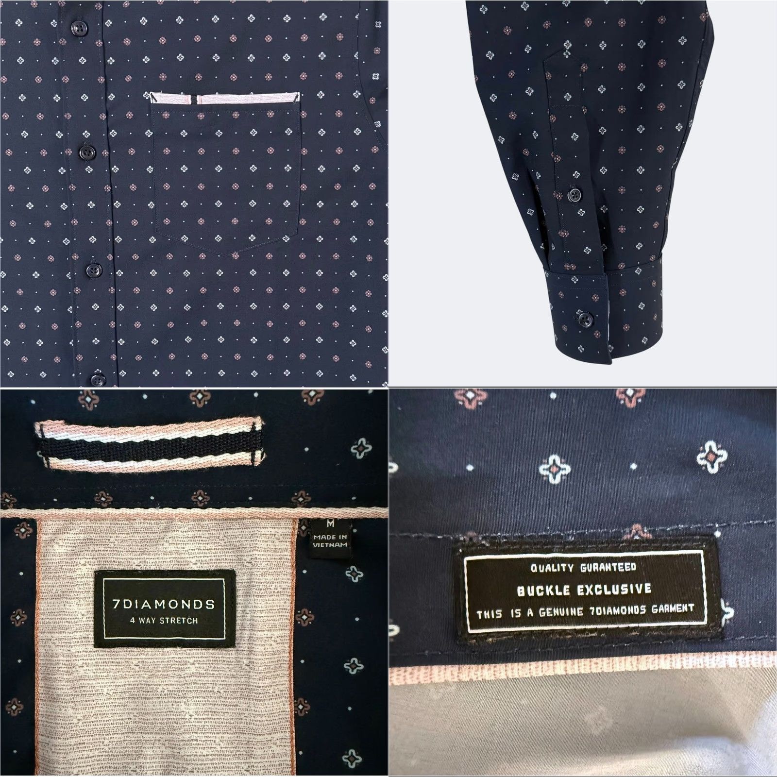 Vintage VINTAGE 7Diamonds Button-Up Shirt Blue Geometric 4-Way Stretch Mens Medium Size US M / EU 48-50 / 2 - 8 Thumbnail