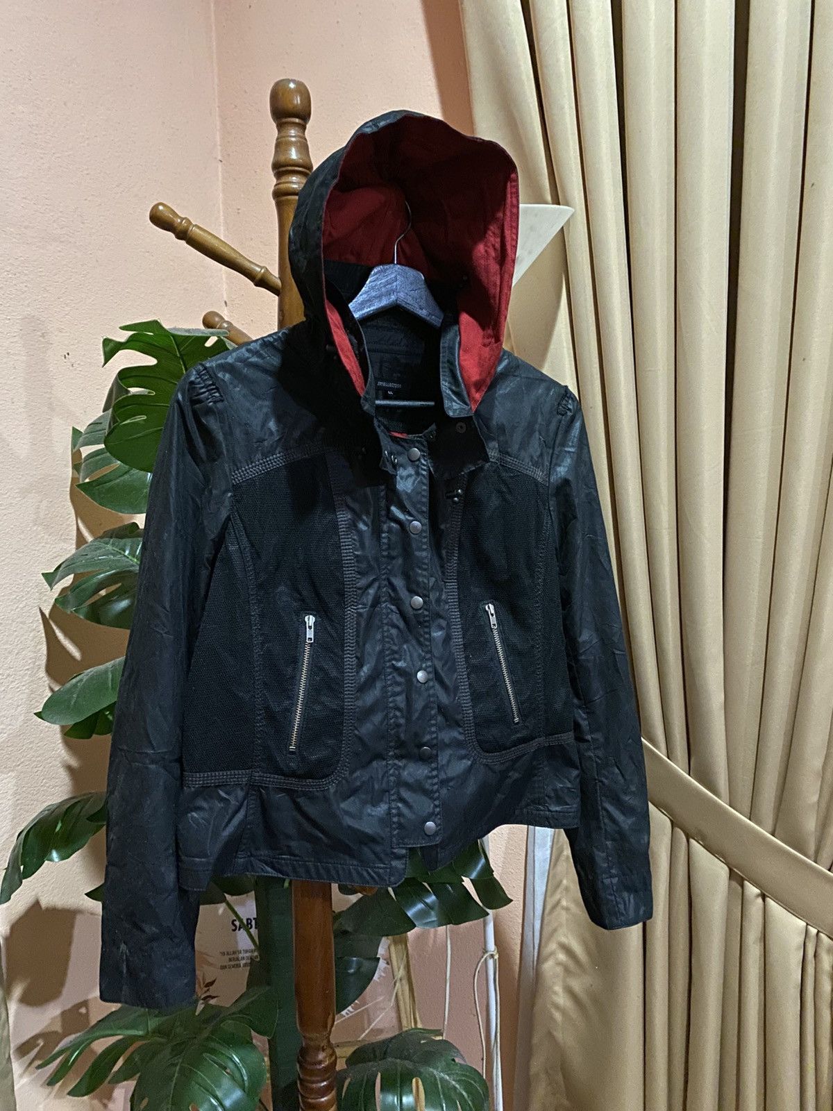 Japanese Brand Vintage INTELLECTION Black Hooded Moto Jacket | Red Lined Size M / US 6-8 / IT 42-44 - 5 Thumbnail