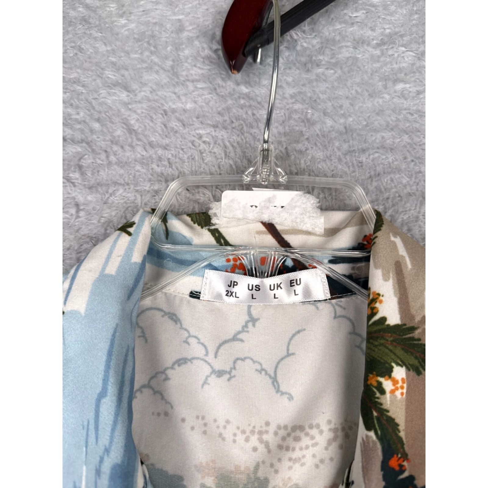 Vintage Palm Island Button-Up Hawaiian Shirt Adult Large Blue White Orange Palm Tree Beach Scene Aloha Luau Vacation Floral Short Sleeve Shirt Mens Regular Size US L / EU 52-54 / 3 - 7 Thumbnail