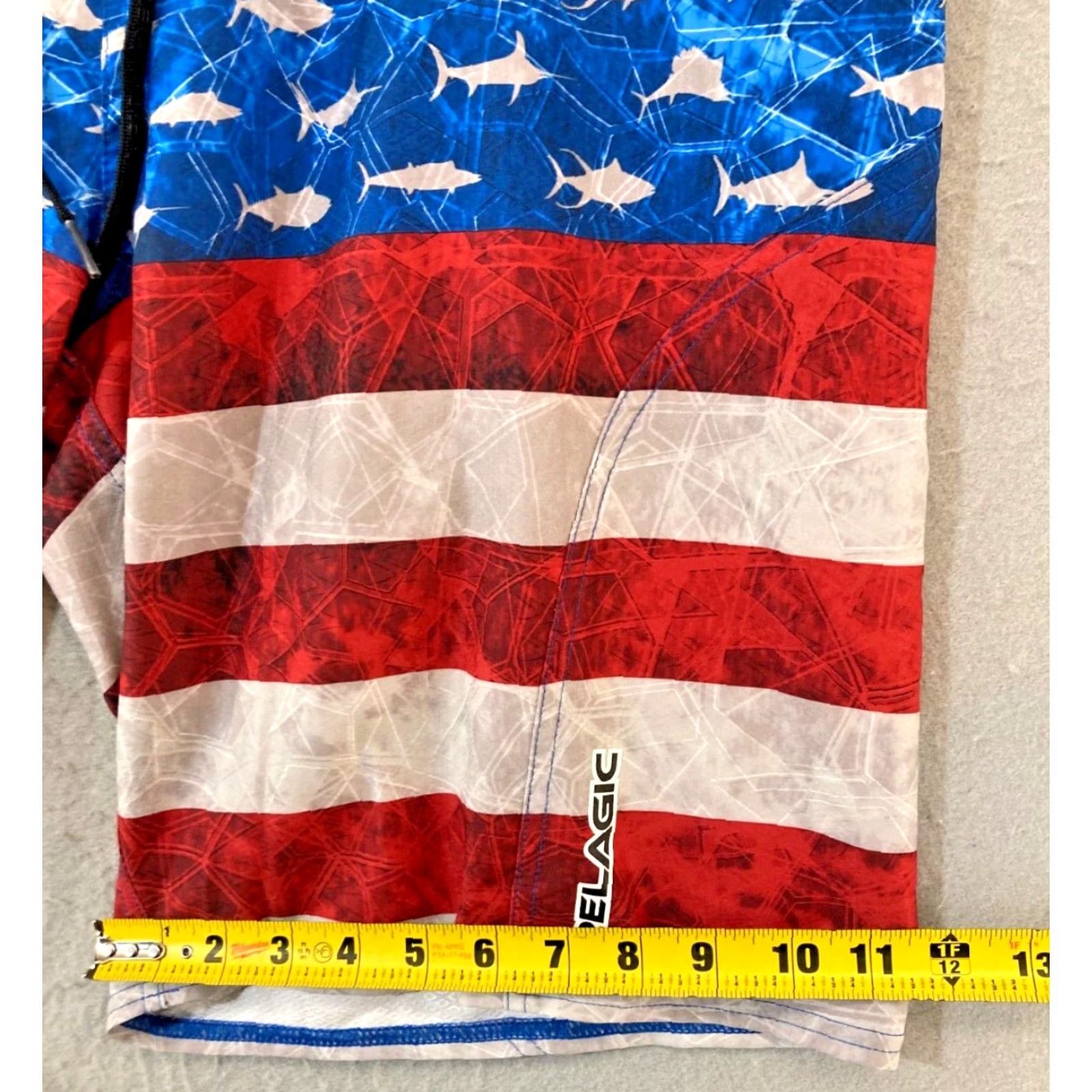 Swims PELAGIC Boardshorts Mens 36 Bottom Swim Lifeguard Recreational Surfing Geometric Multicolor Polyester Blend Blended Fabric Flag Sharkskin American 36 Size US 36 / EU 52 - 5 Thumbnail