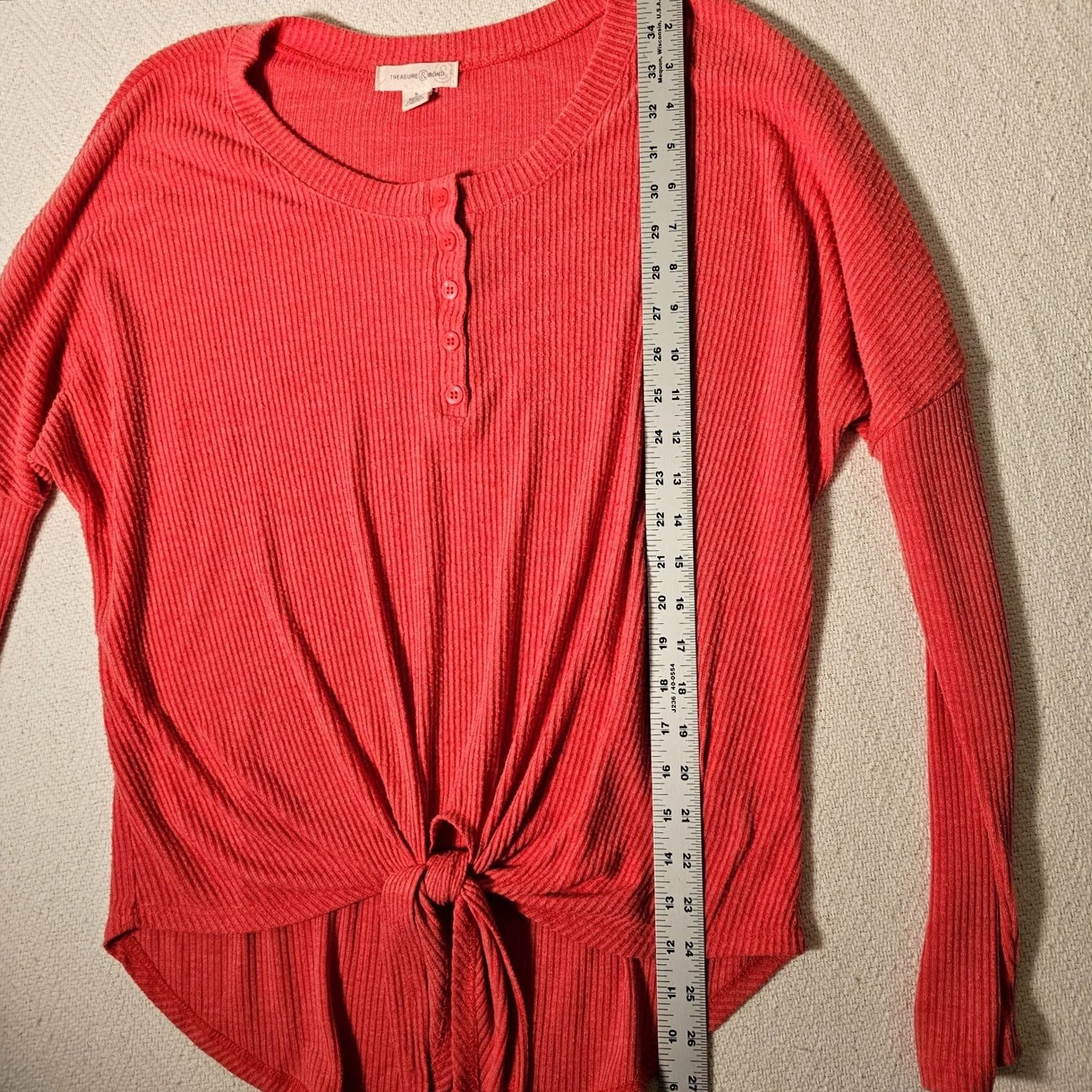 Treasure & Bond Treasure & Bond Women’s Pink Ribbed Knit Tie-Front Casual Sweatshirt S Size S / US 4 / IT 40 - 7 Thumbnail