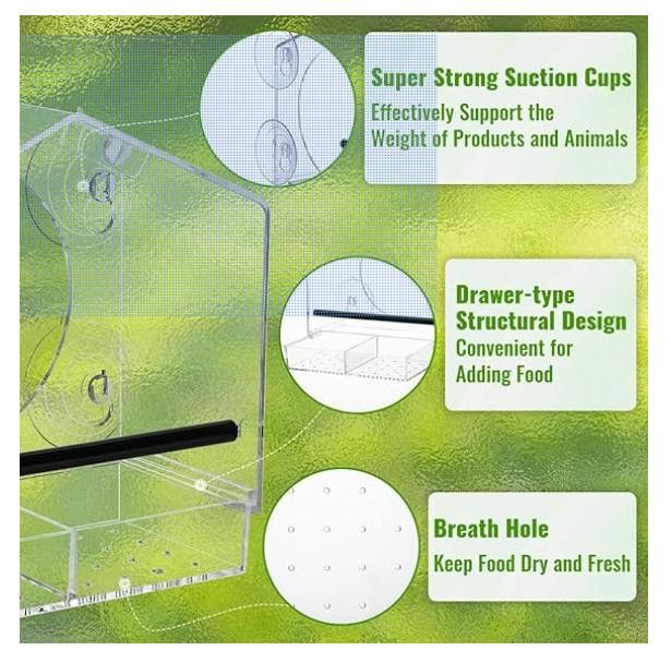 NBDN Nobrandedon Clear Window Bird Feeder for Outdoor Viewing, No Assembly Size ONE SIZE - 2 Thumbnail