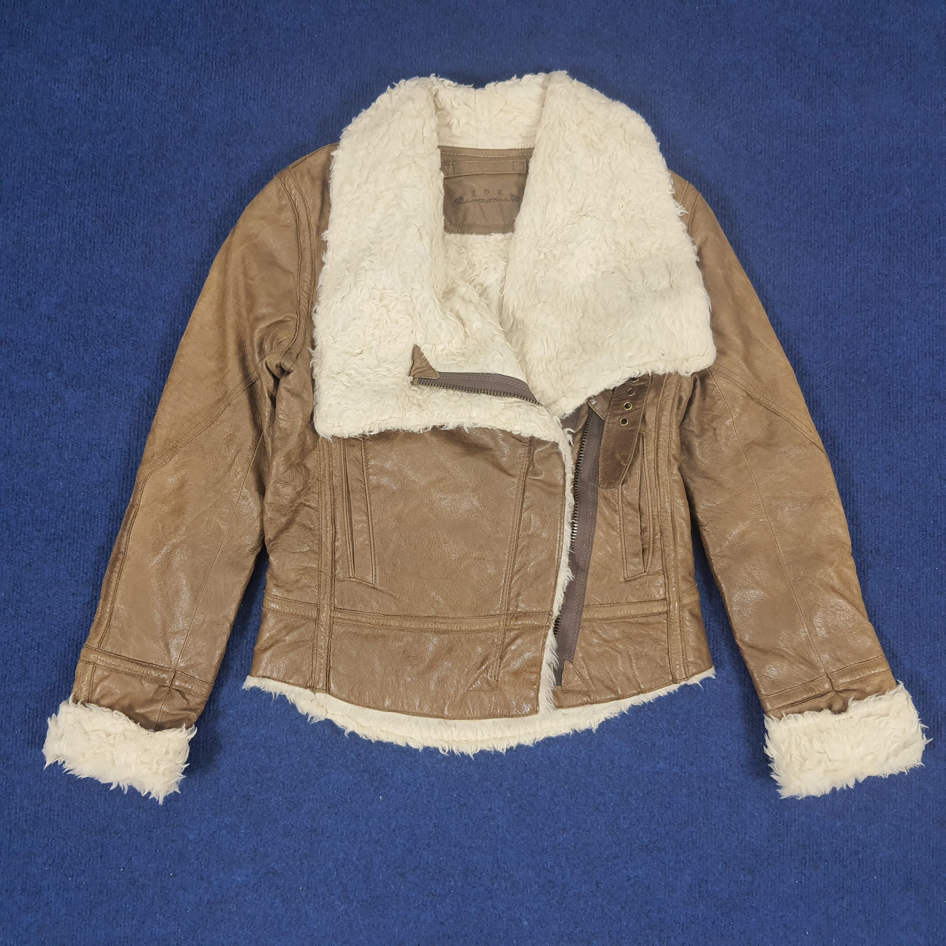 Designer Vintage Goa Designer Leather Fleece Jacket C162N5 Size XS / US 0-2 / IT 36-38 - 1 Thumbnail