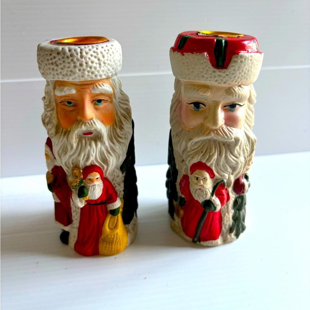 Designer 2 Ceramic Old World Santa Claus Candle Holders Size ONE SIZE - 1 Thumbnail