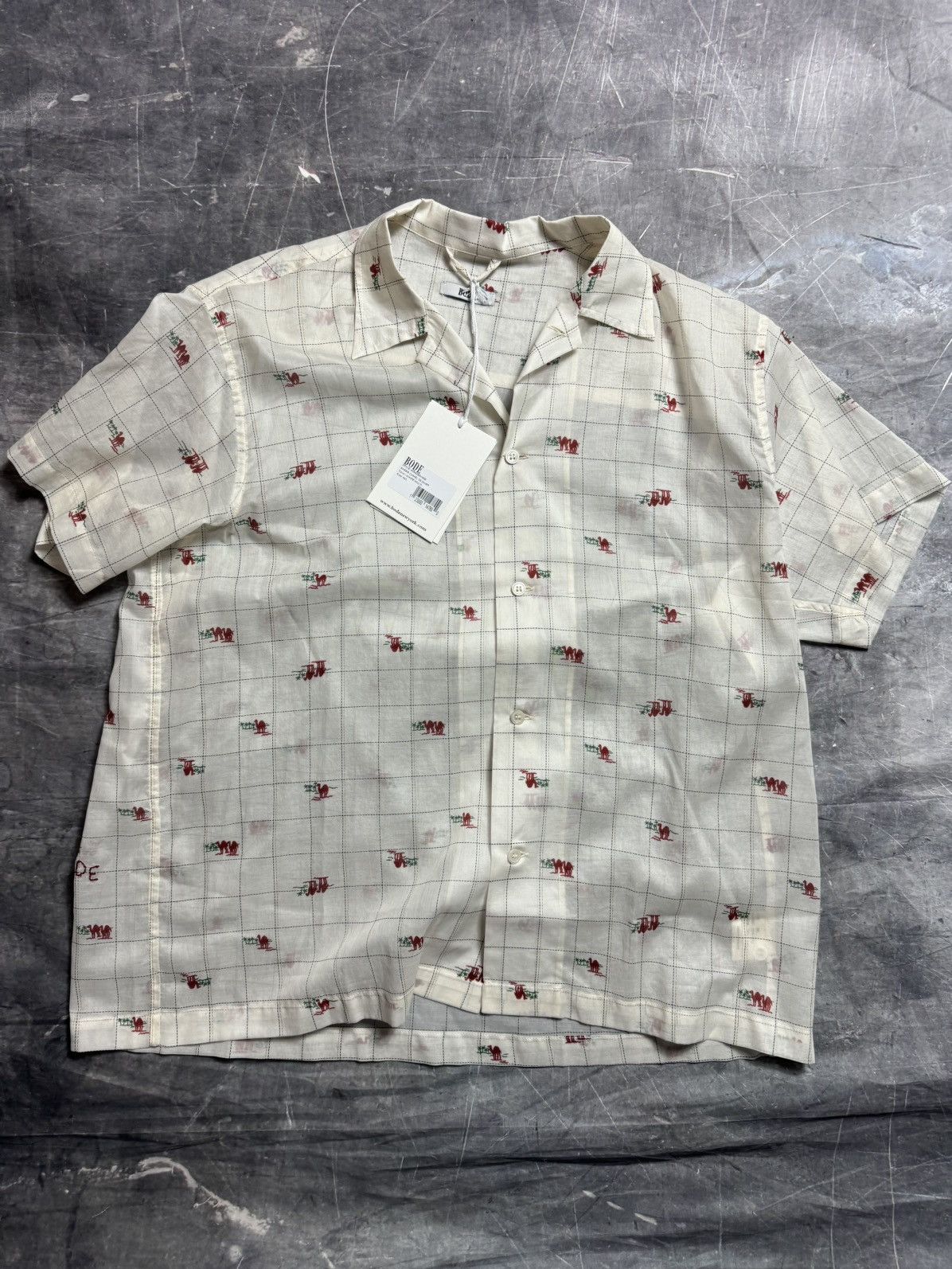 Bode Camel Button Up Cotton Shirt