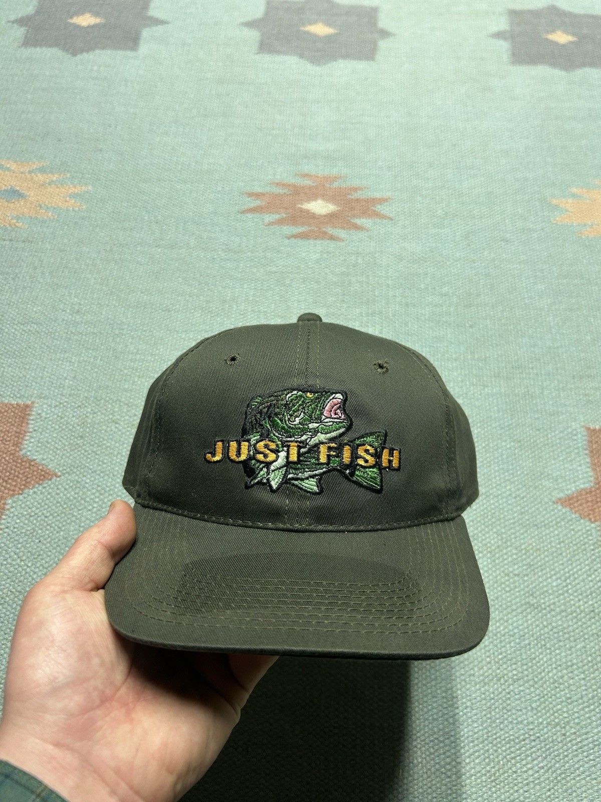 Vintage Vtg SnapBack hat just fish bass animal nature embroidered Size ONE SIZE - 2 Thumbnail