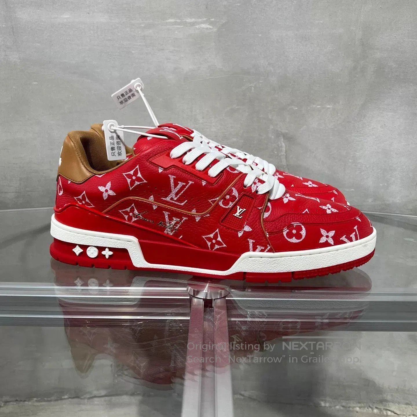 Louis Vuitton Red Low-Top Sneakers with Pattern, Size 10. Size US 10 / EU 43 - 4 Thumbnail