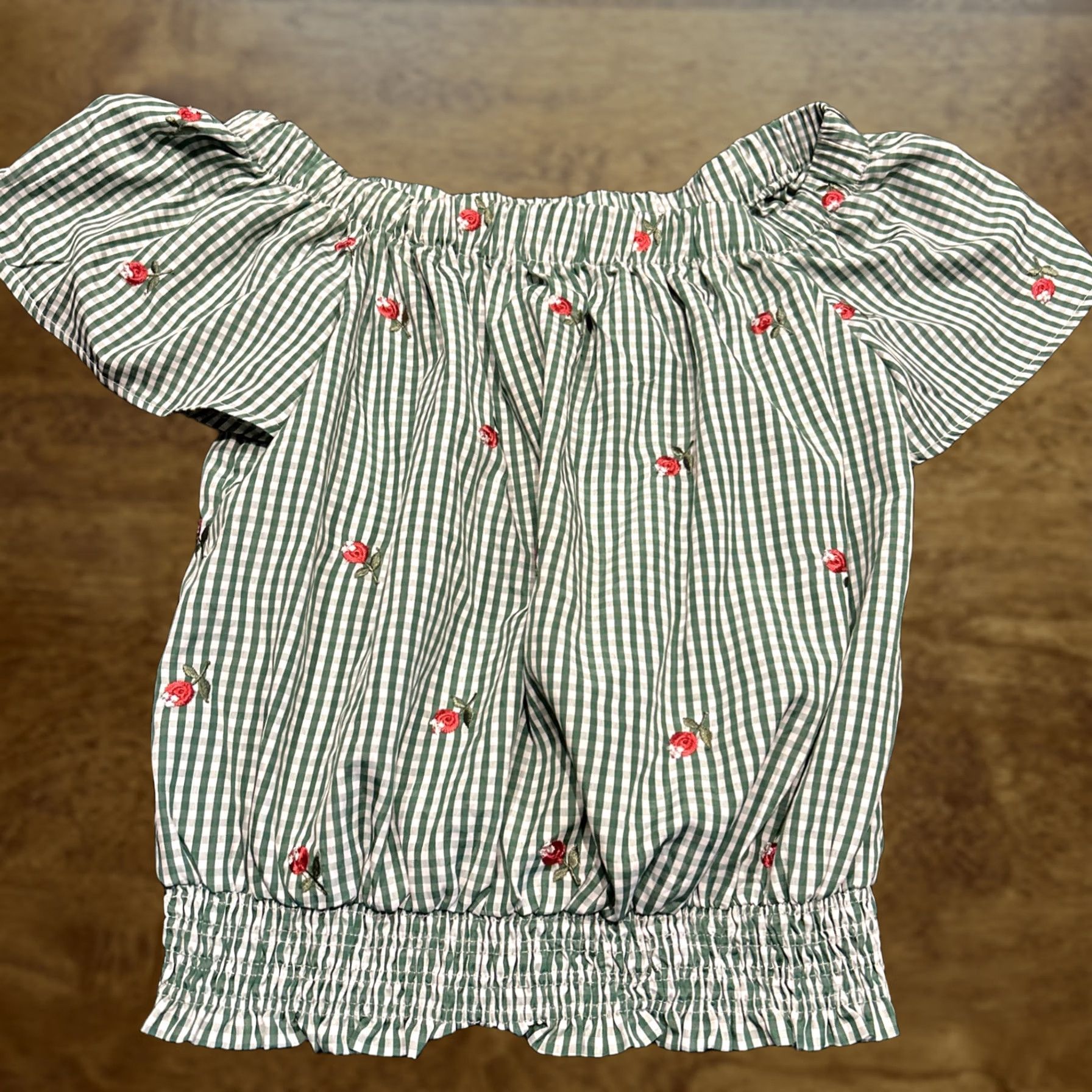 Vintage Roommates Green Check Blouse Shirt Women L Round Neck Short Sleeve Polyester Lightweight Modern Basic - Mens? Size L / US 10 / IT 46 - 1 Thumbnail