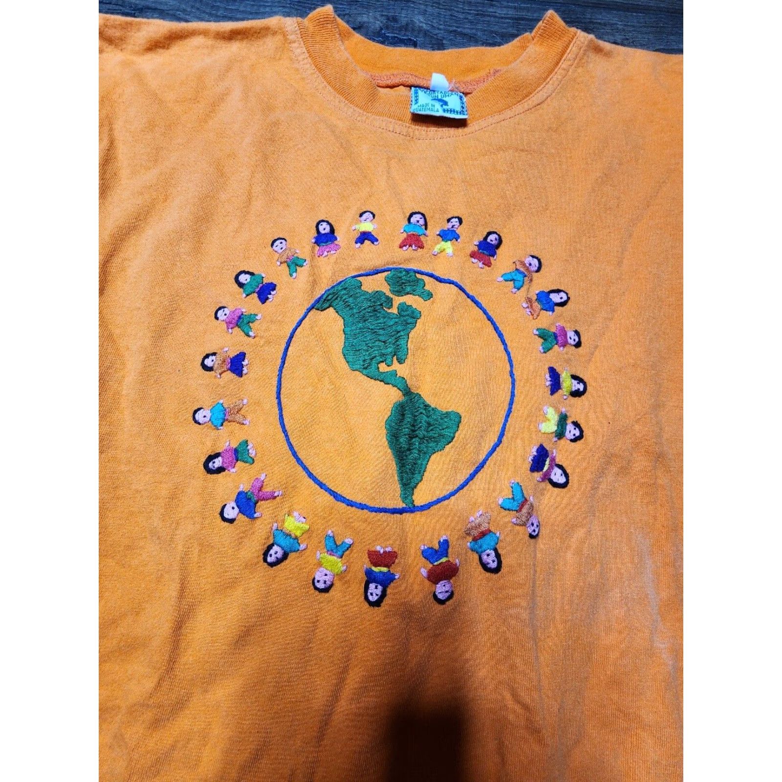 Vintage VINTAGE Womens XL Hand Embroidered Guatemalan Cotton Orange T Shirt Size XL / US 12-14 / IT 48-50 - 4 Thumbnail