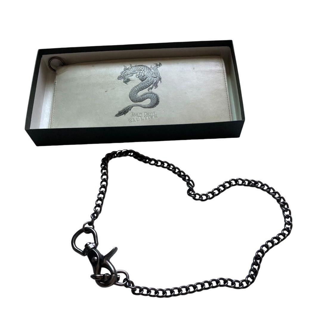 小物 Jean Paul Gaultier Dragon Wallet Chain Jean Paul Gaultier RARE Gray Dragon Black Leather Long