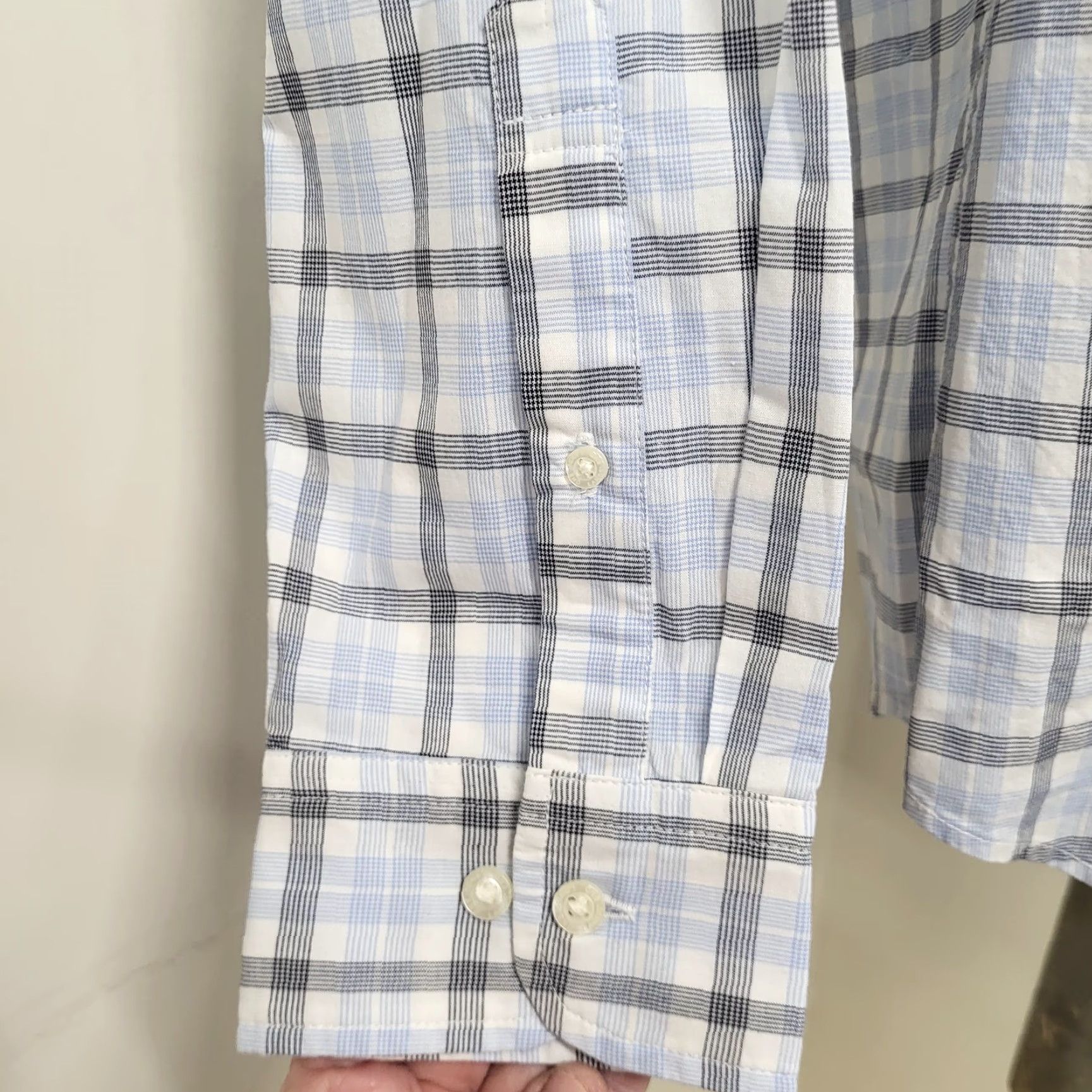 Lands' End Lands' End Oxford Shirt Mens M White/Blue Plaid Supima Tailored Fit Shirt Mens Regular Button-Up Long Sleeve Size US M / EU 48-50 / 2 - 5 Thumbnail