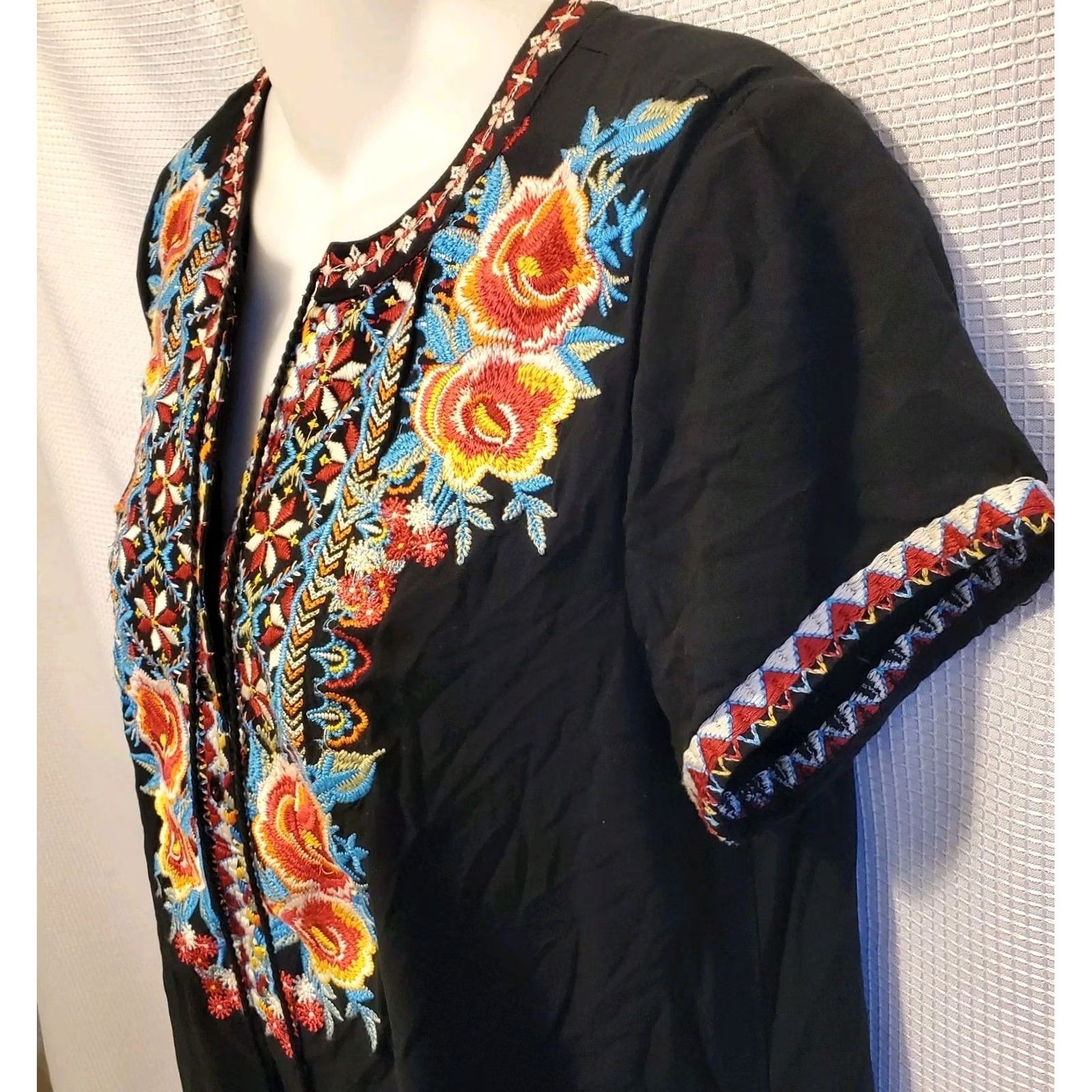 Vintage Savanna Jane Womens Dress Small Black Floral Embroidered Boho Mini Size S / US 4 / IT 40 - 4 Thumbnail