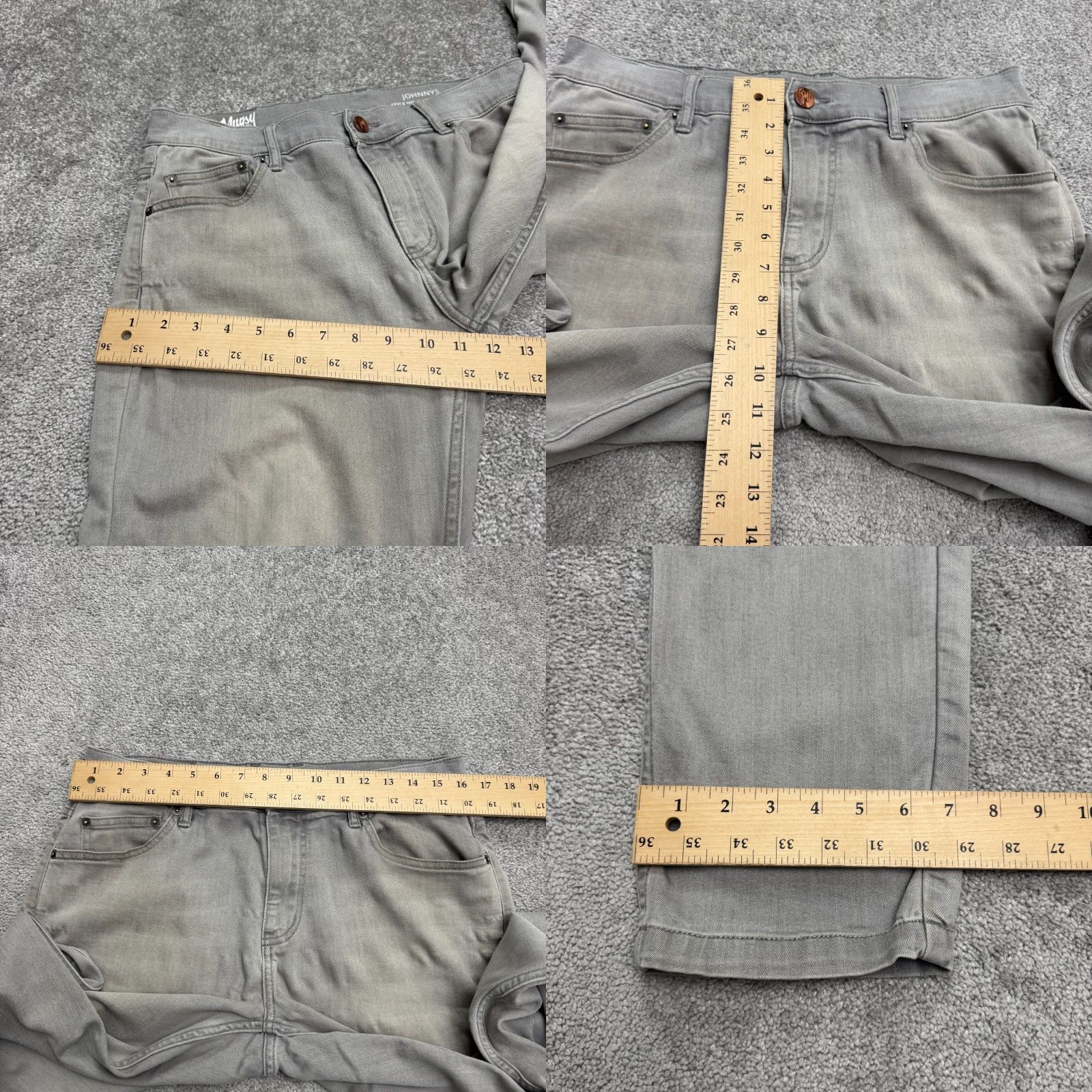 Denime Mugsy Johnnys Jeans Slim 32x30 Gray Denim 5-Pocket Button Zip Mens Straight Streetwear USA - Regular Inseam 32" Cotton Blend Size US 32 / EU 48 - 10 Thumbnail