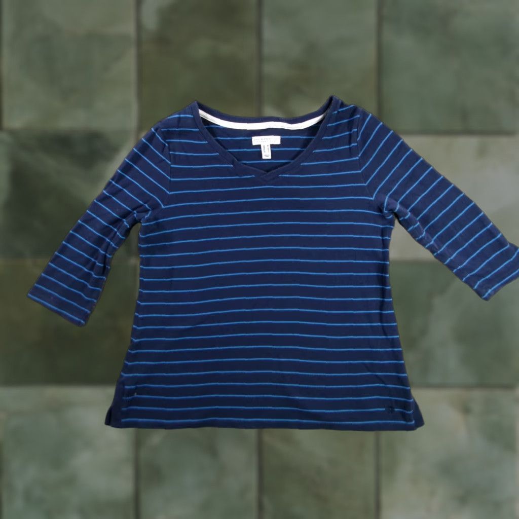 Isaac Mizrahi ISAAC MIZRAHI V-NECK STRIPED BLOUSE Women Medium Blue Casual 3/4 Sleeve Embroidered Basic Size M / US 6-8 / IT 42-44 - 1 Thumbnail