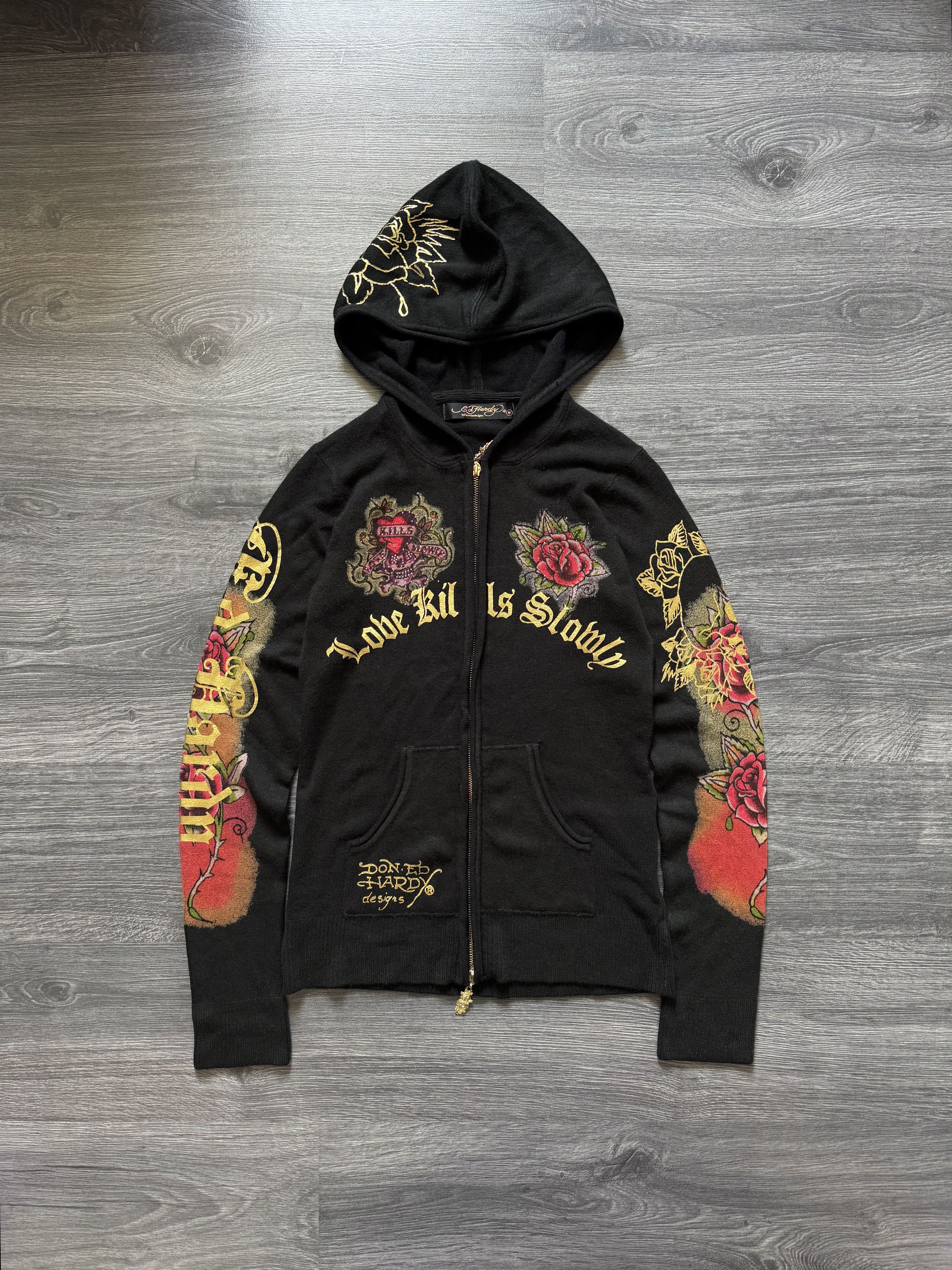 RARE Vintage Y2K Ed Hardy Christian Audigier Zip Wool Hoodie