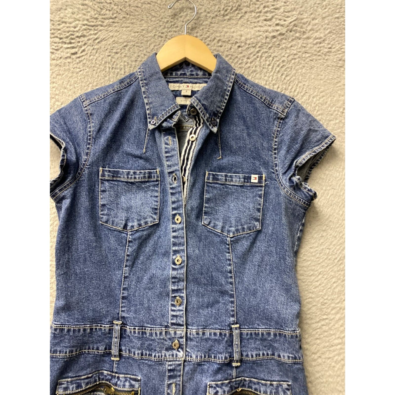 Tommy Hilfiger VINTAGE Tommy Hilfiger MINI DRESS Women's 8 BLUE Denim Stretch Sleeveless Short Zip 0457 Size M / US 6-8 / IT 42-44 - 4 Thumbnail