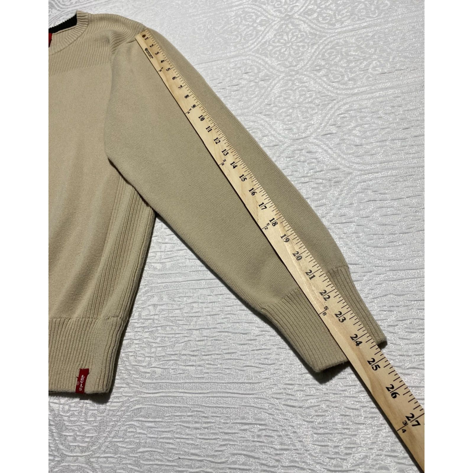 Levi's Levi's Crewneck Knit Sweater Pullover Mens Large Beige Cotton Knit Ribbed Hem Cuffs Size US L / EU 52-54 / 3 - 7 Thumbnail