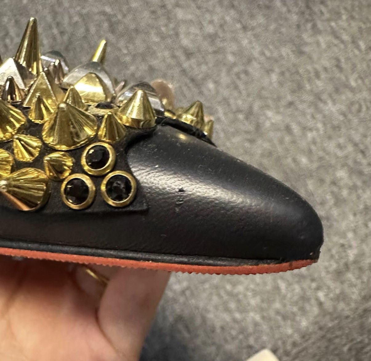 Christian Louboutin Christian Louboutin / Black Studded Pointed Toe Flats K12 Size US 6 / IT 36 - 7 Thumbnail