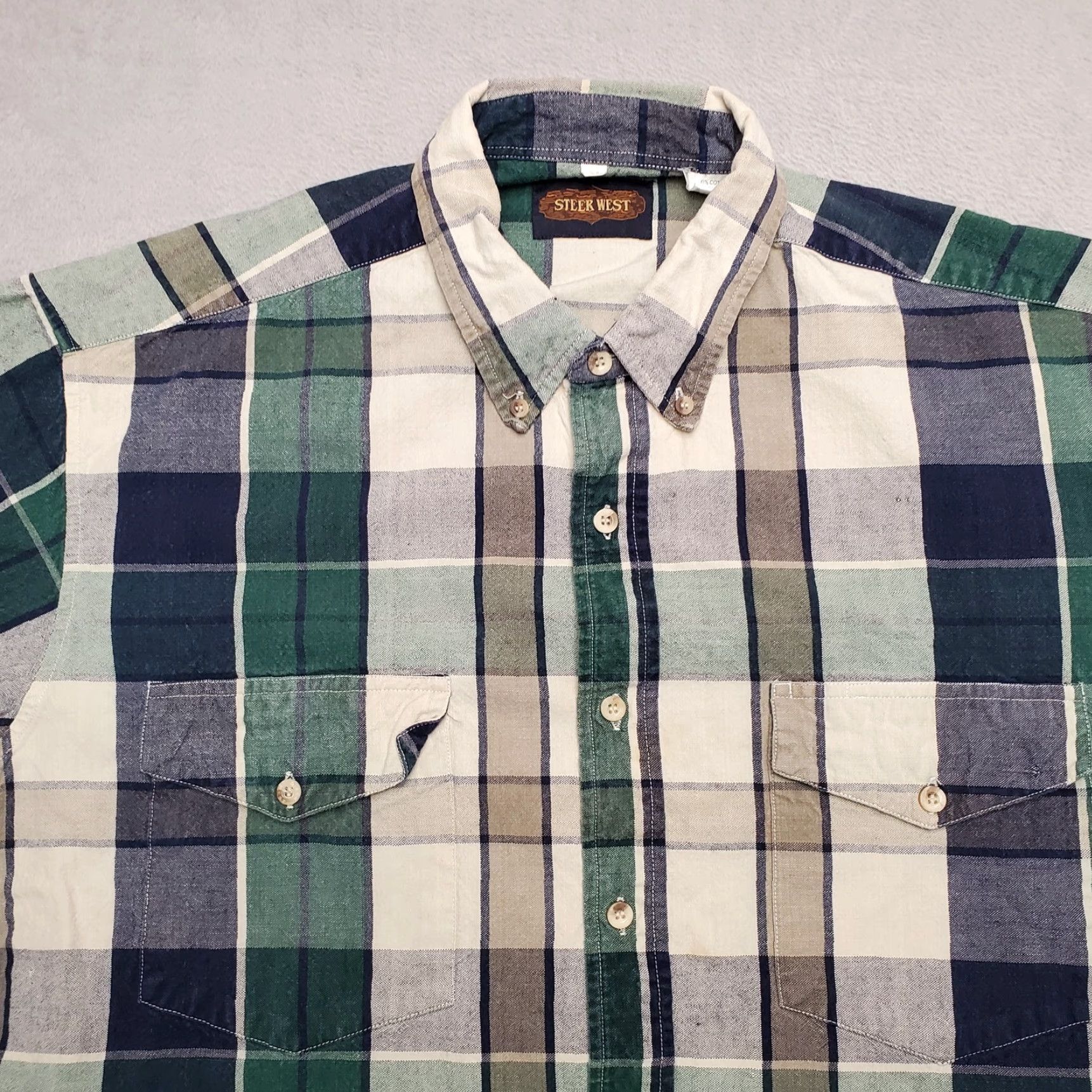 Vintage VINTAGE Steer West Shirt Mens XL Blue Plaid Button-Up Cowboy Western Casual USA Theme Size US XL / EU 56 / 4 - 2 Thumbnail