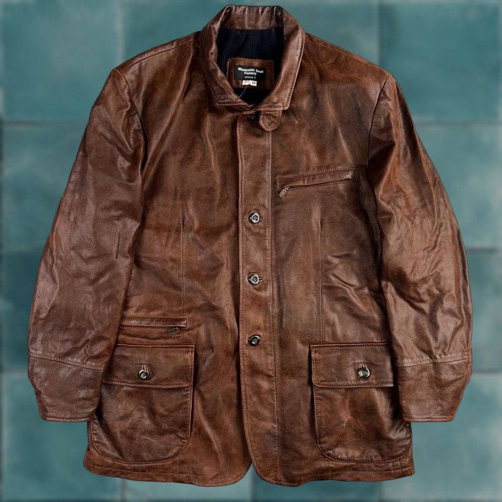 VINTAGE Men's Sheepskin Coat Factory Leather Chore Coat 44 Mid