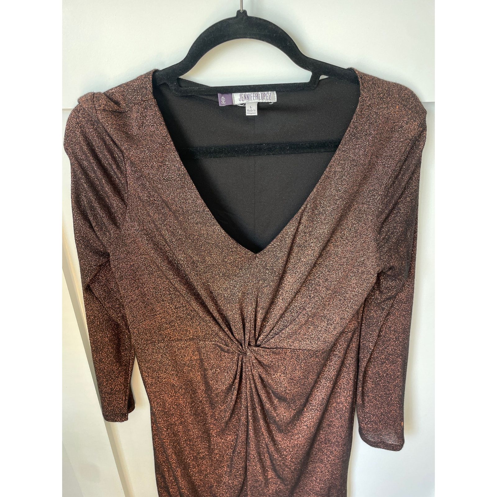 Jennifer Lopez Jennifer Lopez Gold Metallic Lurex Twist Front Sheath Mini,L Size L / US 10 / IT 46 - 2 Thumbnail