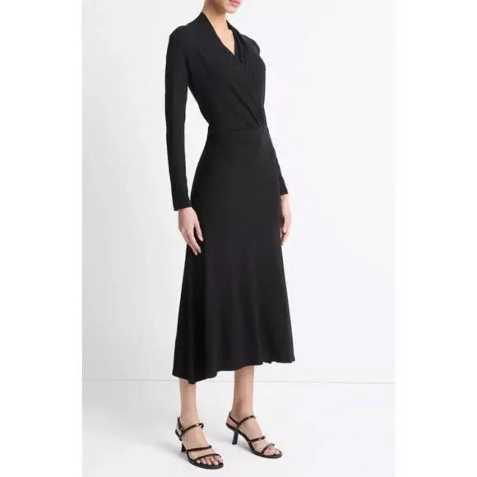 Vince NWOT Vince Black Long Sleeve Wrap Front Midi Dress Size M Size M / US 6-8 / IT 42-44 - 1 Thumbnail