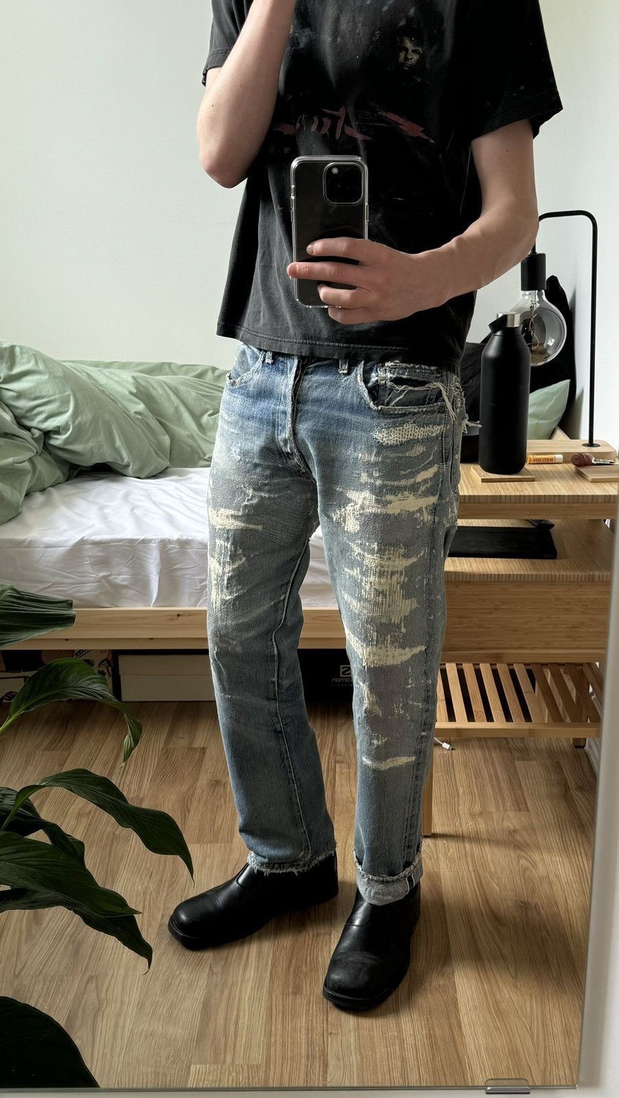 image of Levis Vintage Clothing x Vintage Repaired Selvedge Levi 501S in Blue, Men's (Size 32)