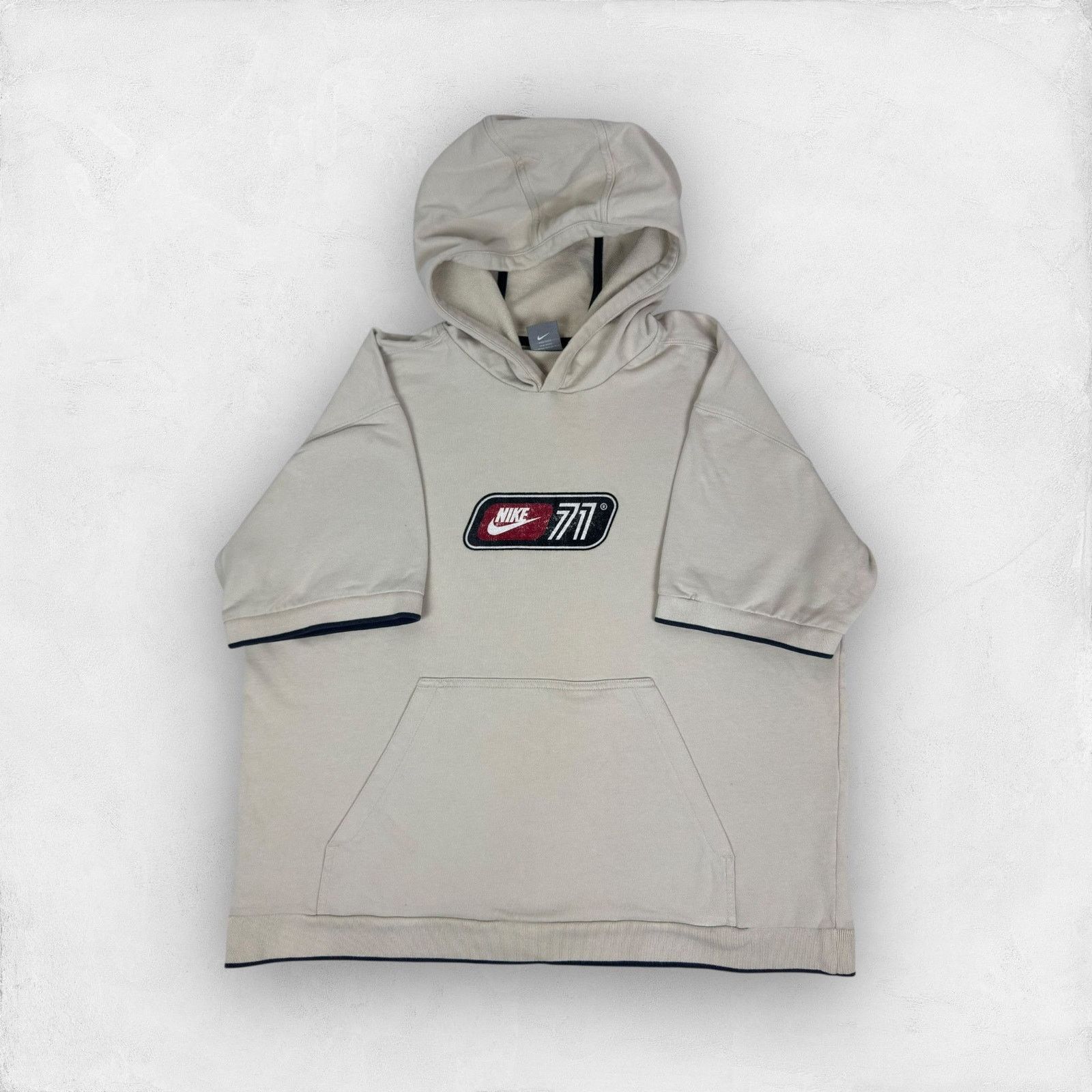 Japanese Brand × Nike × Vintage Nike 77 Mens Beige Cotton Short Sleeve Pullover Hoodie XL Size US XL / EU 56 / 4 - 1 Thumbnail