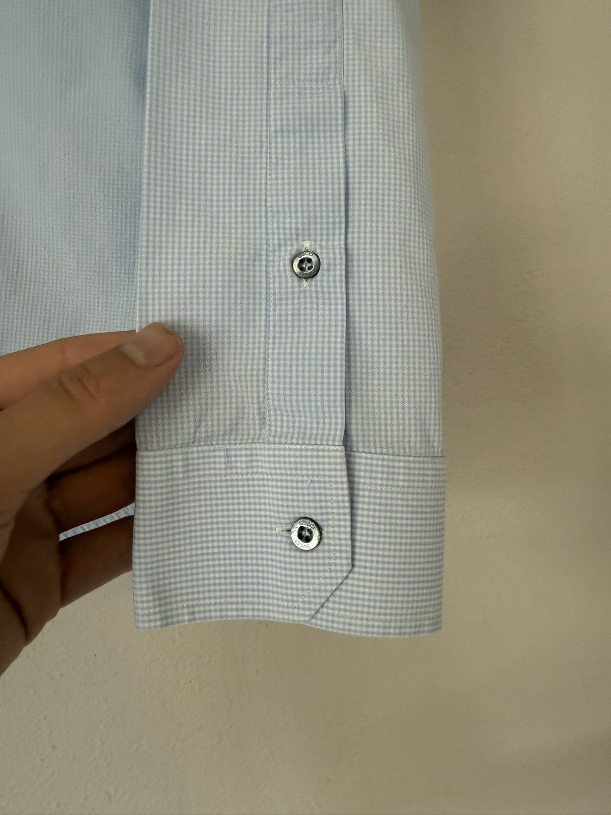 Gucci Light Blue Micro-Gingham Shirt with Striped Collar Size US M / EU 48-50 / 2 - 7 Thumbnail