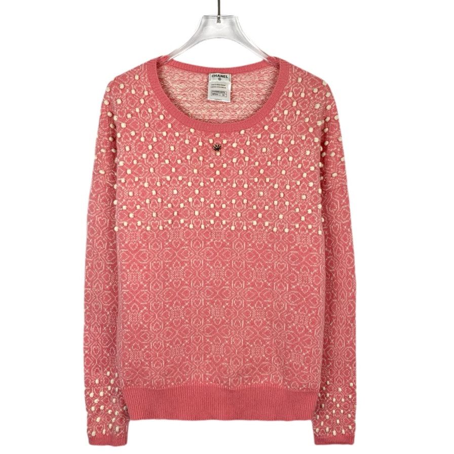 Chanel Chanel Knitwear Pink Gem-Tweed Cashmere Sweater (Size L) Size L / US 10 / IT 46 - 1 Thumbnail