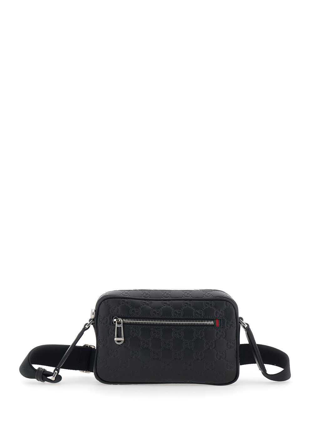 Gucci Black Emblem Shoulder Bag with Adjustable Strap and All-Over GG Pattern in Leather for Men Size ONE SIZE - 1 Thumbnail
