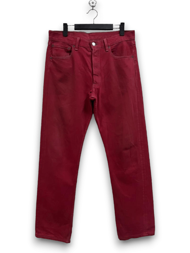 Levi's Vintage 90s Levis 501 Ripped Loose Red Jeans 33x30 Size US 33 - 1 Thumbnail